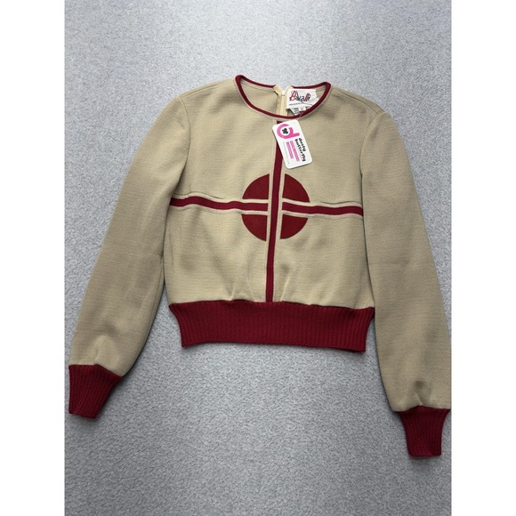 Vintage Bakalli 2pc Dress & Sweater Set Womens 10 Mod Geometric Red Beige - Picture 8 of 16